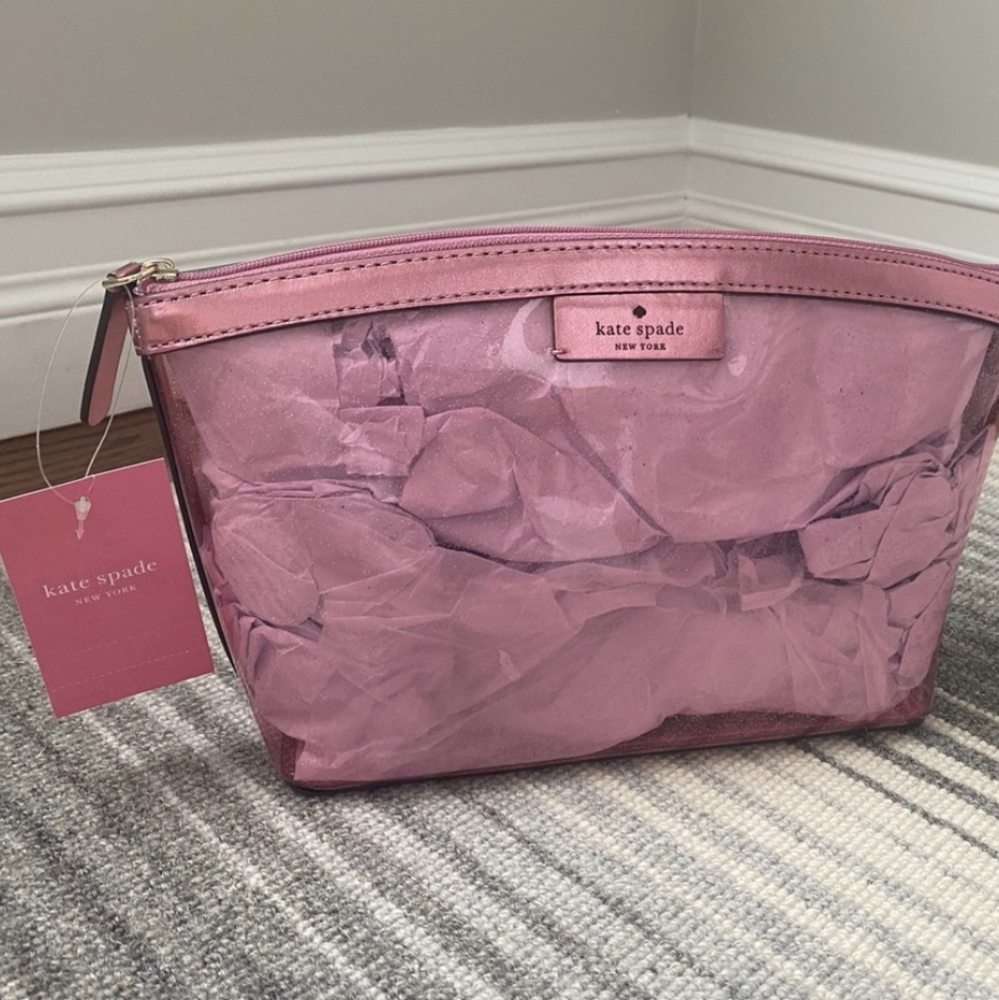 NWT KATE SPADE Pink Sparkle Zippered Make-up Cosmetic Bag